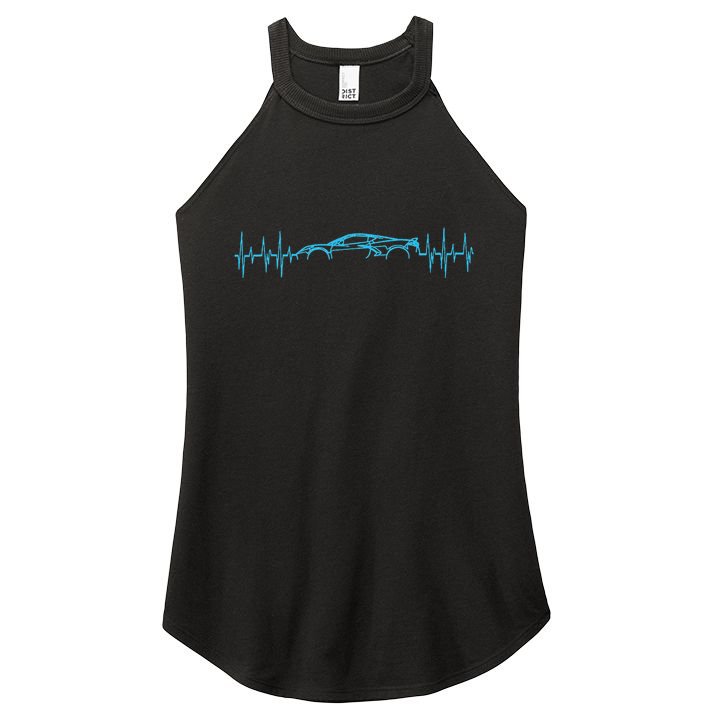 C8 Heartbeat Rapid Blue Supercar Sports Car Heartbeat Line Women's Perfect Tri Rocker Tank