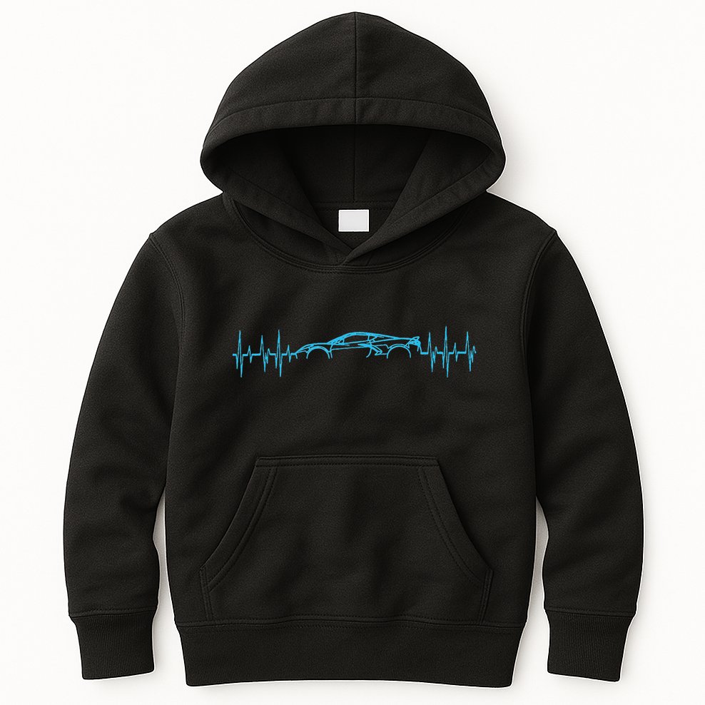 C8 Heartbeat Rapid Blue Supercar Sports Car Heartbeat Line Kids Hoodie