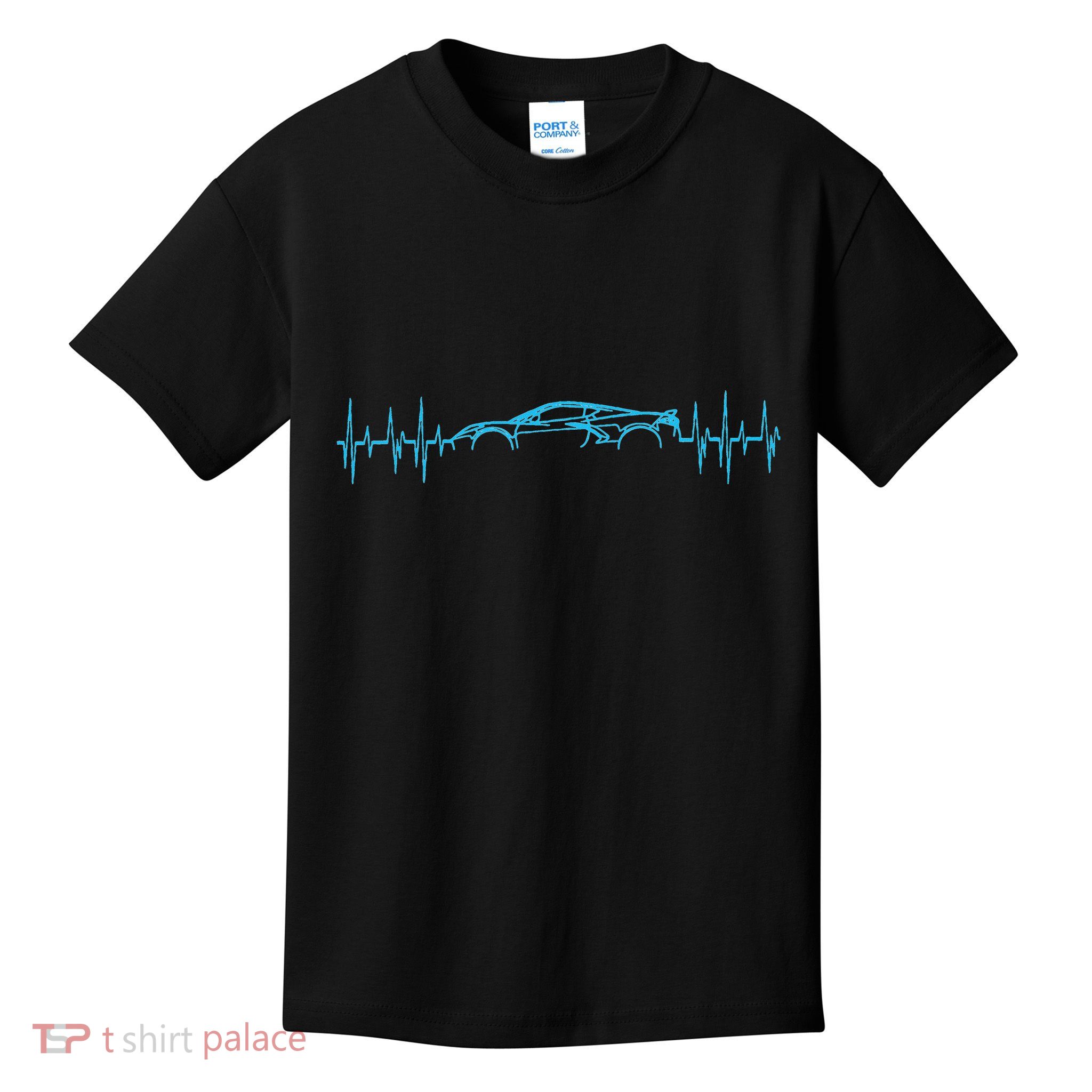 C8 Heartbeat Rapid Blue Supercar Sports Car Heartbeat Line Kids T-Shirt