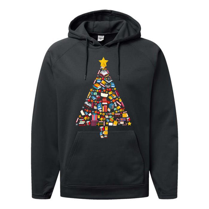 Cozy Holiday Reads Festive Tree Club for Book Lovers Performance Fleece Hoodie