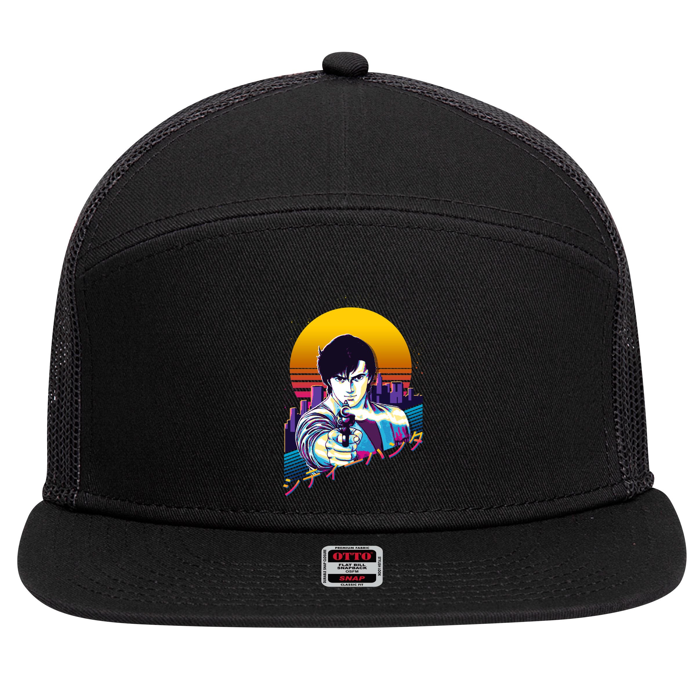 City Hunter Ryo Saeba Retrowave 7 Panel Mesh Trucker Snapback Hat