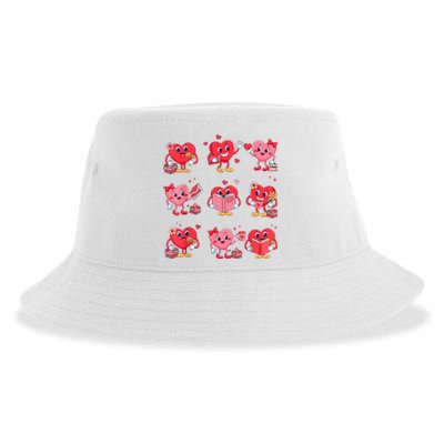 Cute Heart Reading A Book Valentines Day Teacher Book Lovers Sustainable Bucket Hat