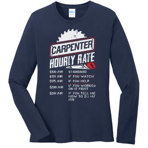 Carpenter Hourly Rate Funny Woodworking Gift For Carpenters Ladies Long Sleeve Shirt