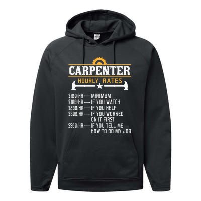 Carpenter Hourly Rate Funny Carpentry Woodworking Performance Fleece Hoodie