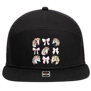 Coquette Horse Riding Horses Wild Flowers Horse Lover 7 Panel Mesh Trucker Snapback Hat