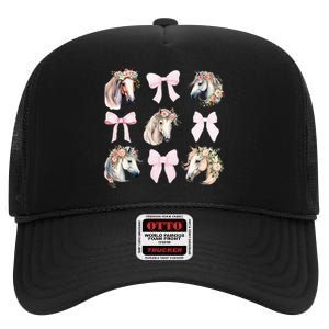 Coquette Horse Riding Horses Wild Flowers Horse Lover High Crown Mesh Back Trucker Hat