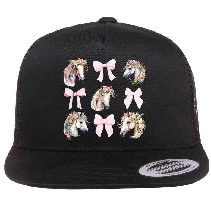 Coquette Horse Riding Horses Wild Flowers Horse Lover Flat Bill Trucker Hat