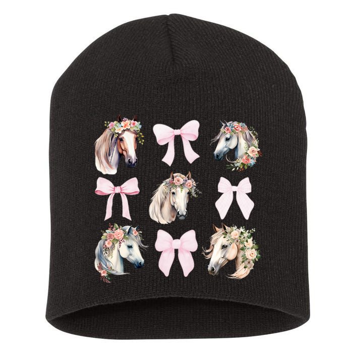 Coquette Horse Riding Horses Wild Flowers Horse Lover Short Acrylic Beanie