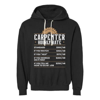 Carpenter Hourly Rate Woodworking Wookdworker Carpentry Gift Garment-Dyed Fleece Hoodie