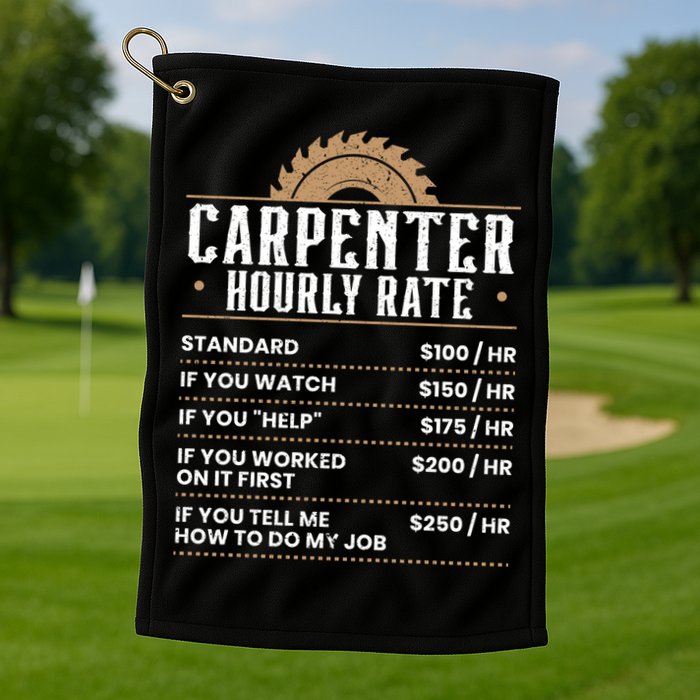 Carpenter Hourly Rate Woodworking Wookdworker Carpentry Gift Golf Towel