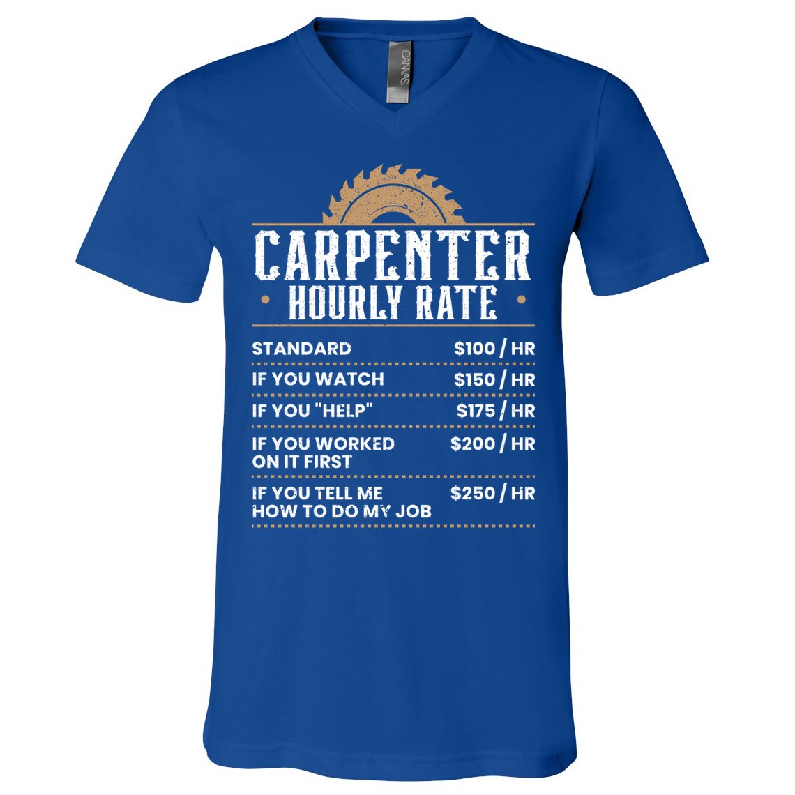 Carpenter Hourly Rate Woodworking Wookdworker Carpentry Gift V-Neck T-Shirt