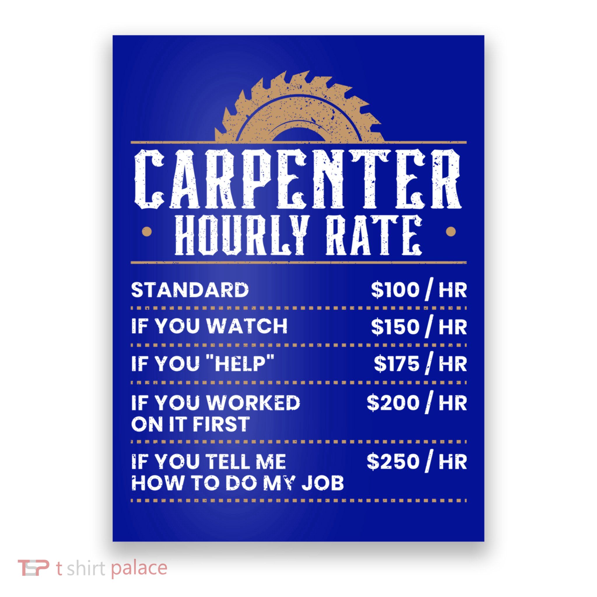 Carpenter Hourly Rate Woodworking Wookdworker Carpentry Gift Poster