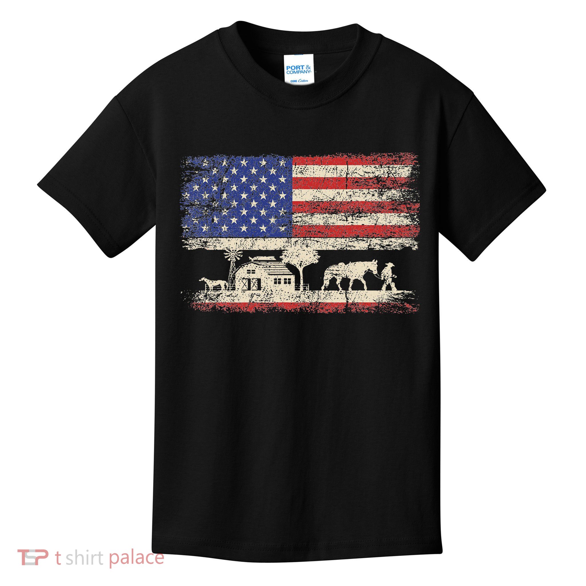 Cowboy Horse Riding Us American Flag 4th Of July Rodeo Men Kids T-Shirt