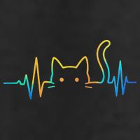 Cat Heartbeat Rainbow Cat Mom Dad Feline Lover 7 Panel Mesh Trucker Snapback Hat