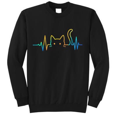 Cat Heartbeat Rainbow Cat Mom Dad Feline Lover Sweatshirt