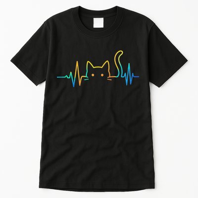 Cat Heartbeat Rainbow Cat Mom Dad Feline Lover Tall T-Shirt