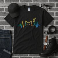 Cat Heartbeat Rainbow Cat Mom Dad Feline Lover Tall T-Shirt