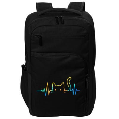 Cat Heartbeat Rainbow Cat Mom Dad Feline Lover Impact Tech Backpack