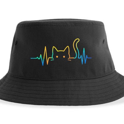 Cat Heartbeat Rainbow Cat Mom Dad Feline Lover Sustainable Bucket Hat