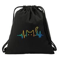 Cat Heartbeat Rainbow Cat Mom Dad Feline Lover Drawstring Bag