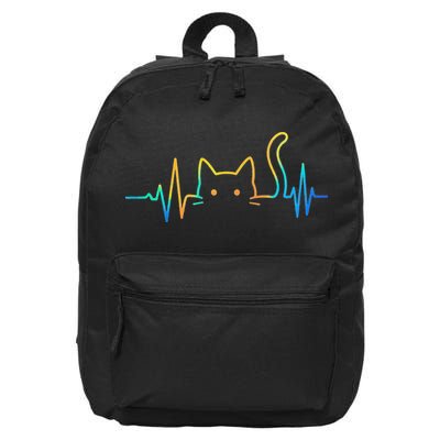 Cat Heartbeat Rainbow Cat Mom Dad Feline Lover 16 in Basic Backpack