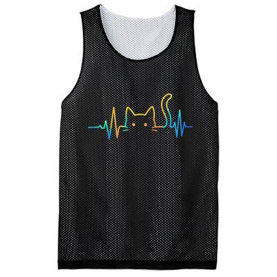 Cat Heartbeat Rainbow Cat Mom Dad Feline Lover Mesh Reversible Basketball Jersey Tank