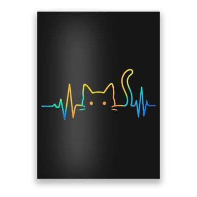 Cat Heartbeat Rainbow Cat Mom Dad Feline Lover Poster
