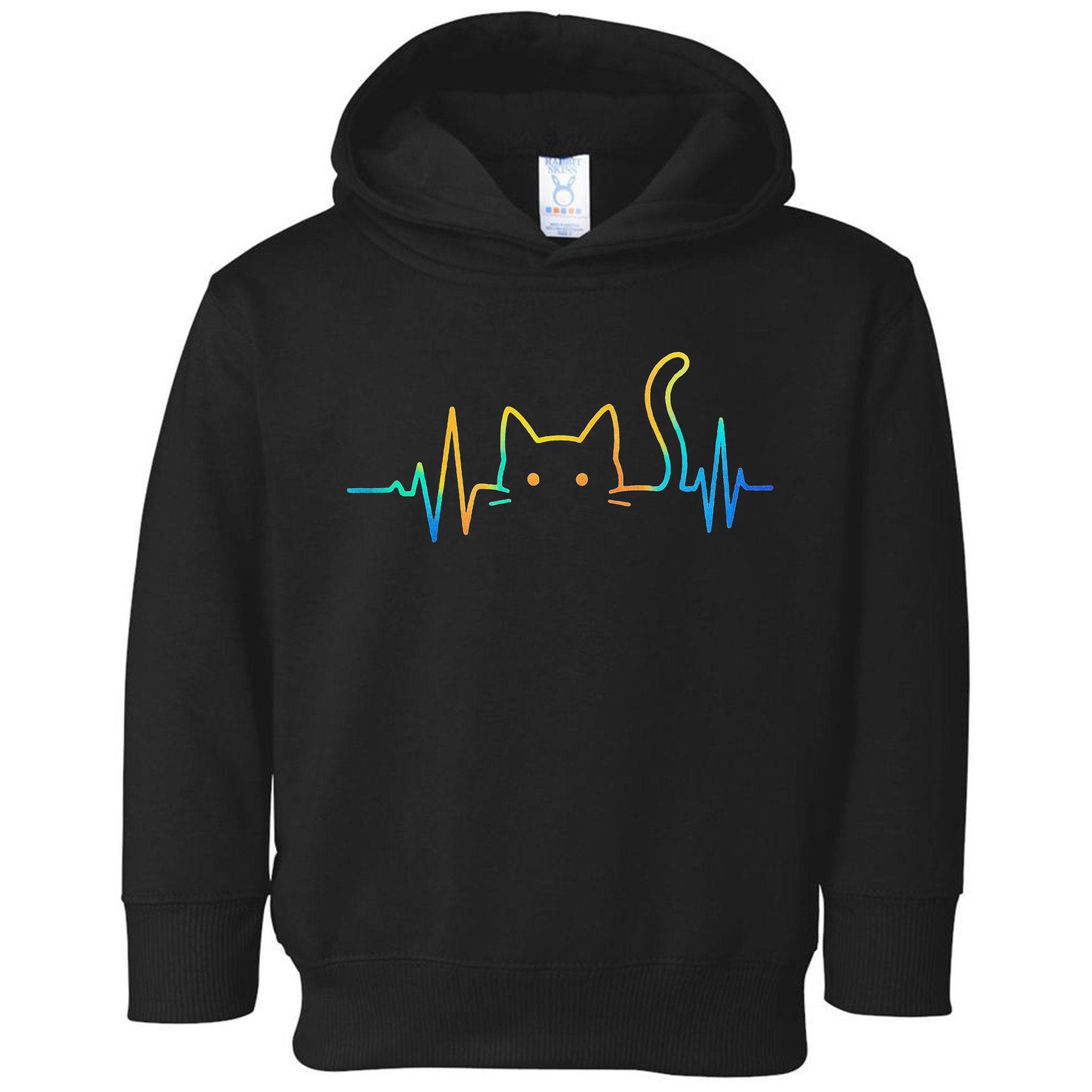 Cat Heartbeat Rainbow Cat Mom Dad Feline Lover Toddler Hoodie