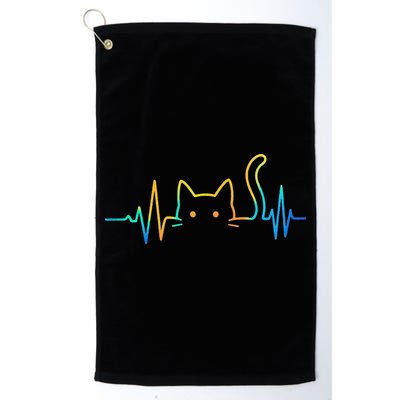Cat Heartbeat Rainbow Cat Mom Dad Feline Lover Golf Towel
