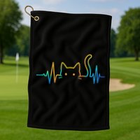Cat Heartbeat Rainbow Cat Mom Dad Feline Lover Golf Towel