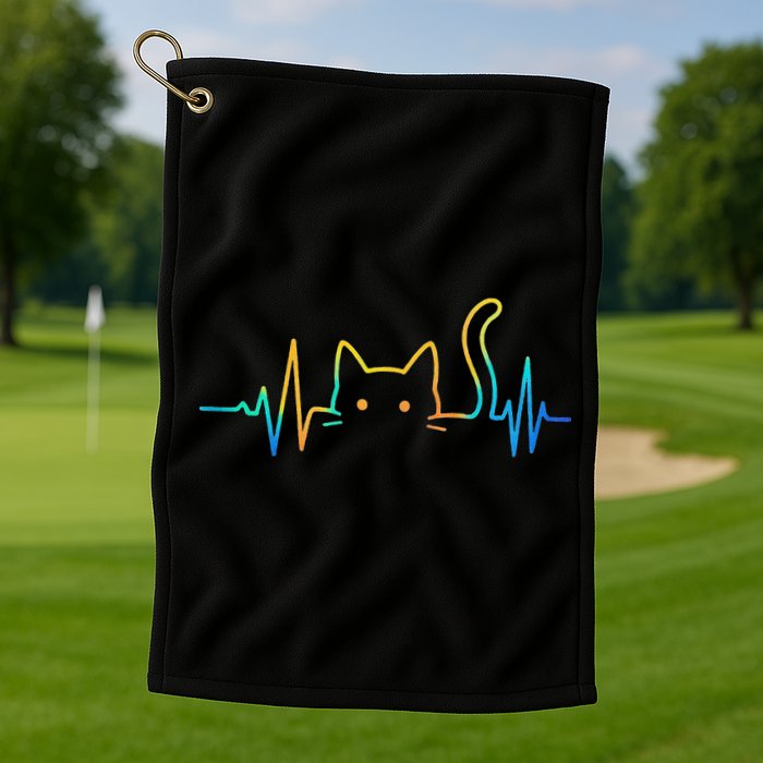 Cat Heartbeat Rainbow Cat Mom Dad Feline Lover Golf Towel