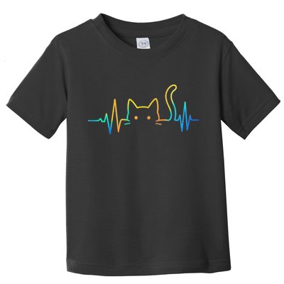 Cat Heartbeat Rainbow Cat Mom Dad Feline Lover Toddler T-Shirt