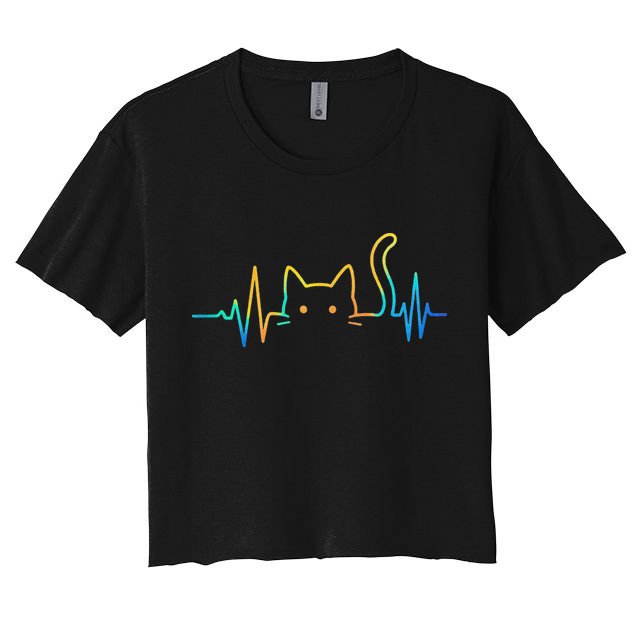 Cat Heartbeat Rainbow Cat Mom Dad Feline Lover Women's Crop Top Tee