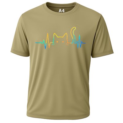 Cat Heartbeat Rainbow Cat Mom Dad Feline Lover Cooling Performance Crew T-Shirt