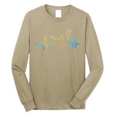 Cat Heartbeat Rainbow Cat Mom Dad Feline Lover Long Sleeve Shirt