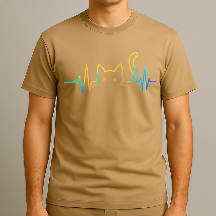Cat Heartbeat Rainbow Cat Mom Dad Feline Lover T-Shirt
