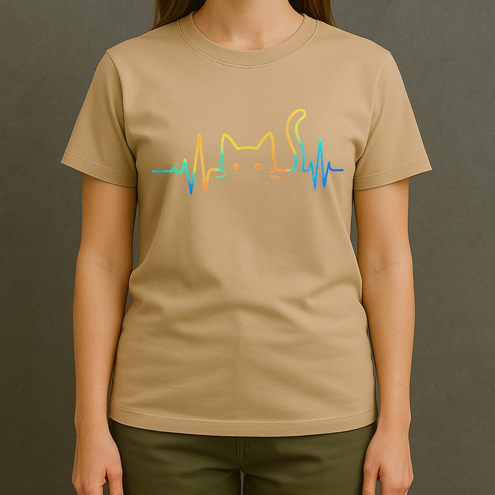 Cat Heartbeat Rainbow Cat Mom Dad Feline Lover T-Shirt