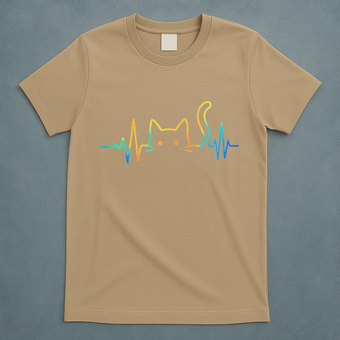 Cat Heartbeat Rainbow Cat Mom Dad Feline Lover T-Shirt
