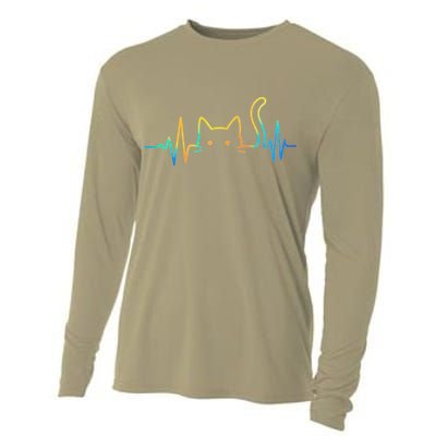Cat Heartbeat Rainbow Cat Mom Dad Feline Lover Cooling Performance Long Sleeve Crew