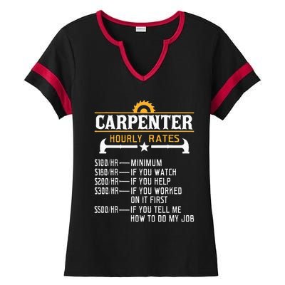 Carpenter Hourly Rate Funny Carpentry Woodworking Ladies Halftime Notch Neck Tee