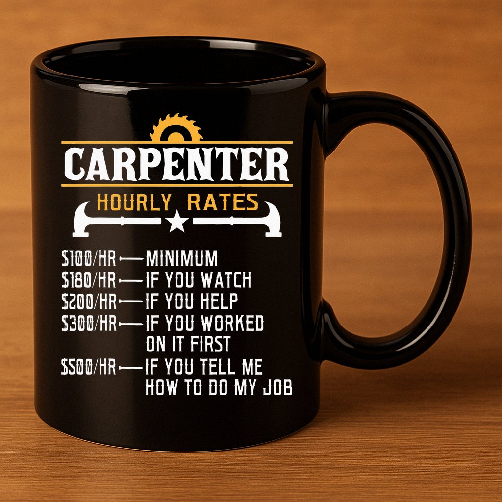 Carpenter Hourly Rate Funny Carpentry Woodworking 11oz C Handle Ceramic Mug