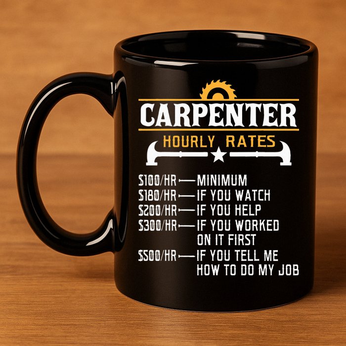 Carpenter Hourly Rate Funny Carpentry Woodworking 11oz C Handle Ceramic Mug