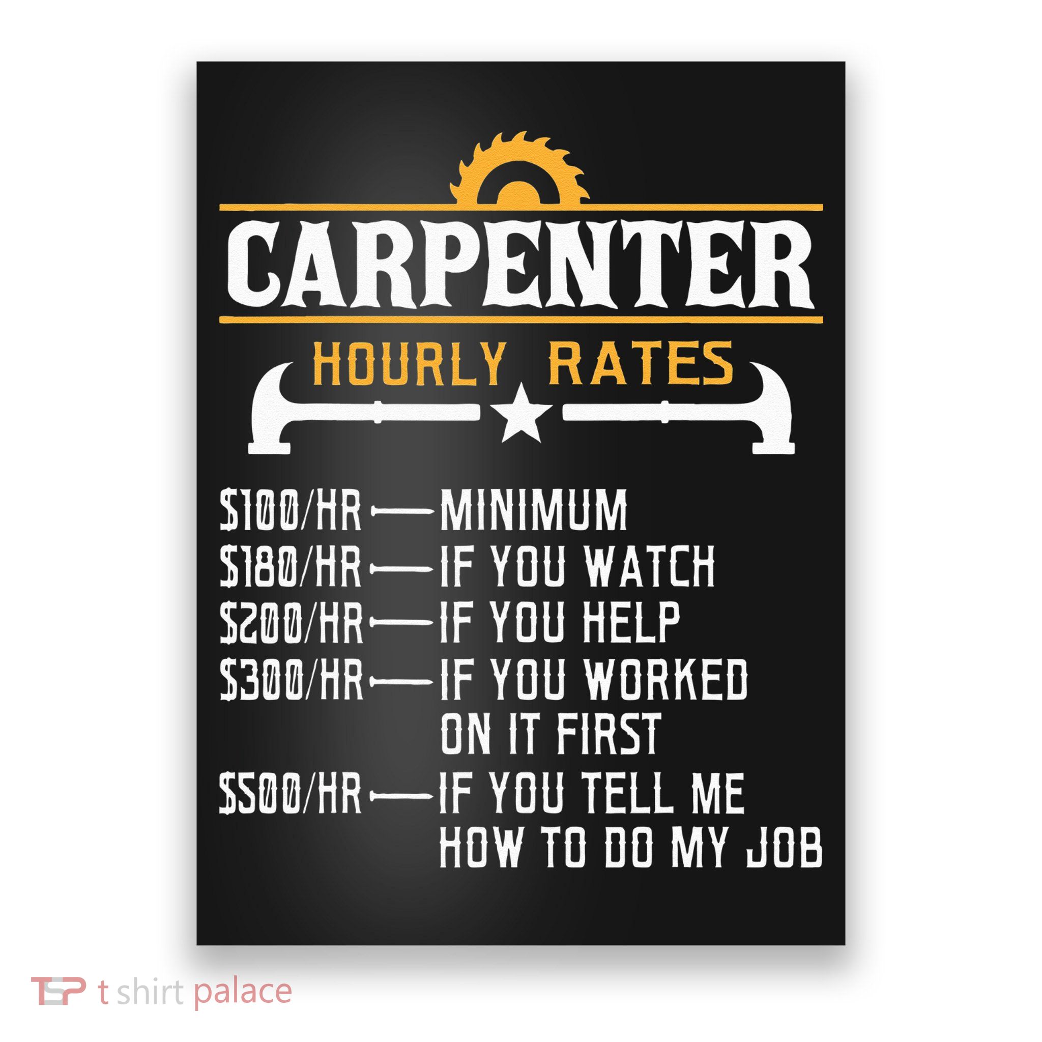 Carpenter Hourly Rate Funny Carpentry Woodworking Poster