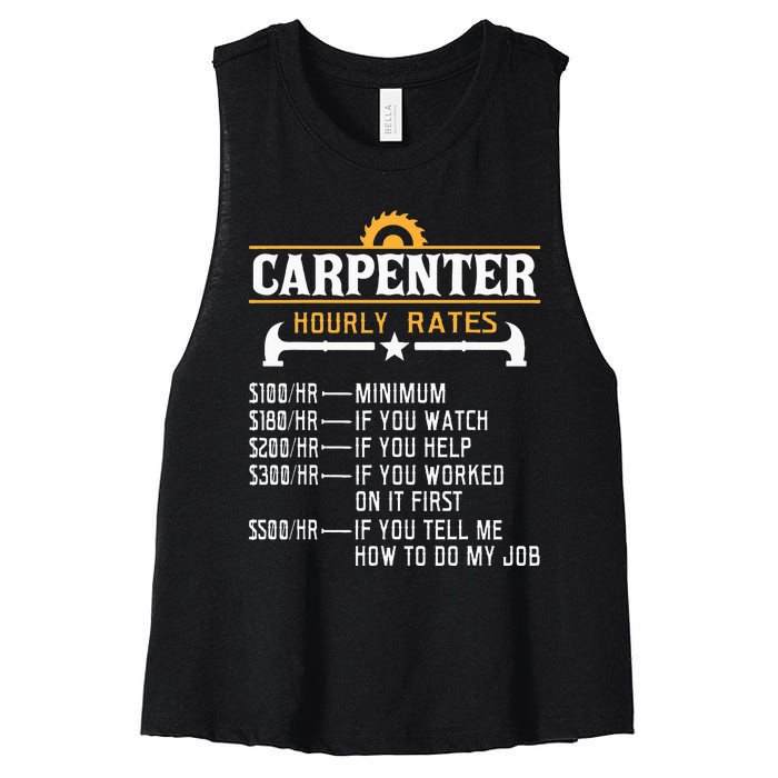 Carpenter Hourly Rate Funny Carpentry Woodworking Women's Racerback Cropped Tank