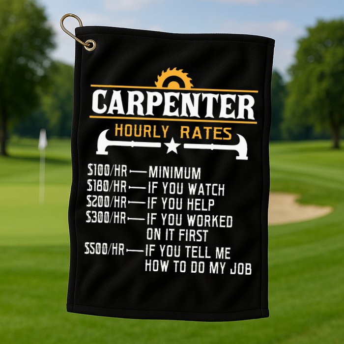 Carpenter Hourly Rate Funny Carpentry Woodworking Golf Towel