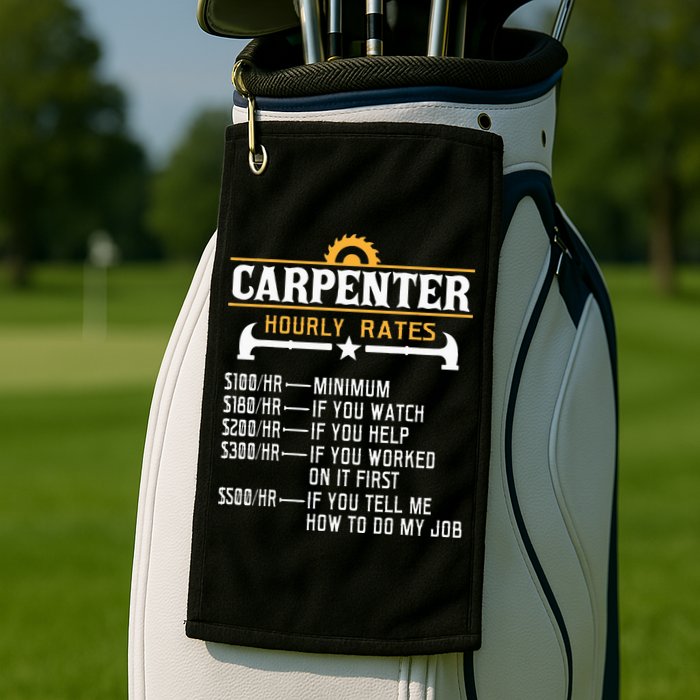 Carpenter Hourly Rate Funny Carpentry Woodworking Golf Towel