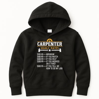 Carpenter Hourly Rate Funny Carpentry Woodworking Kids Hoodie