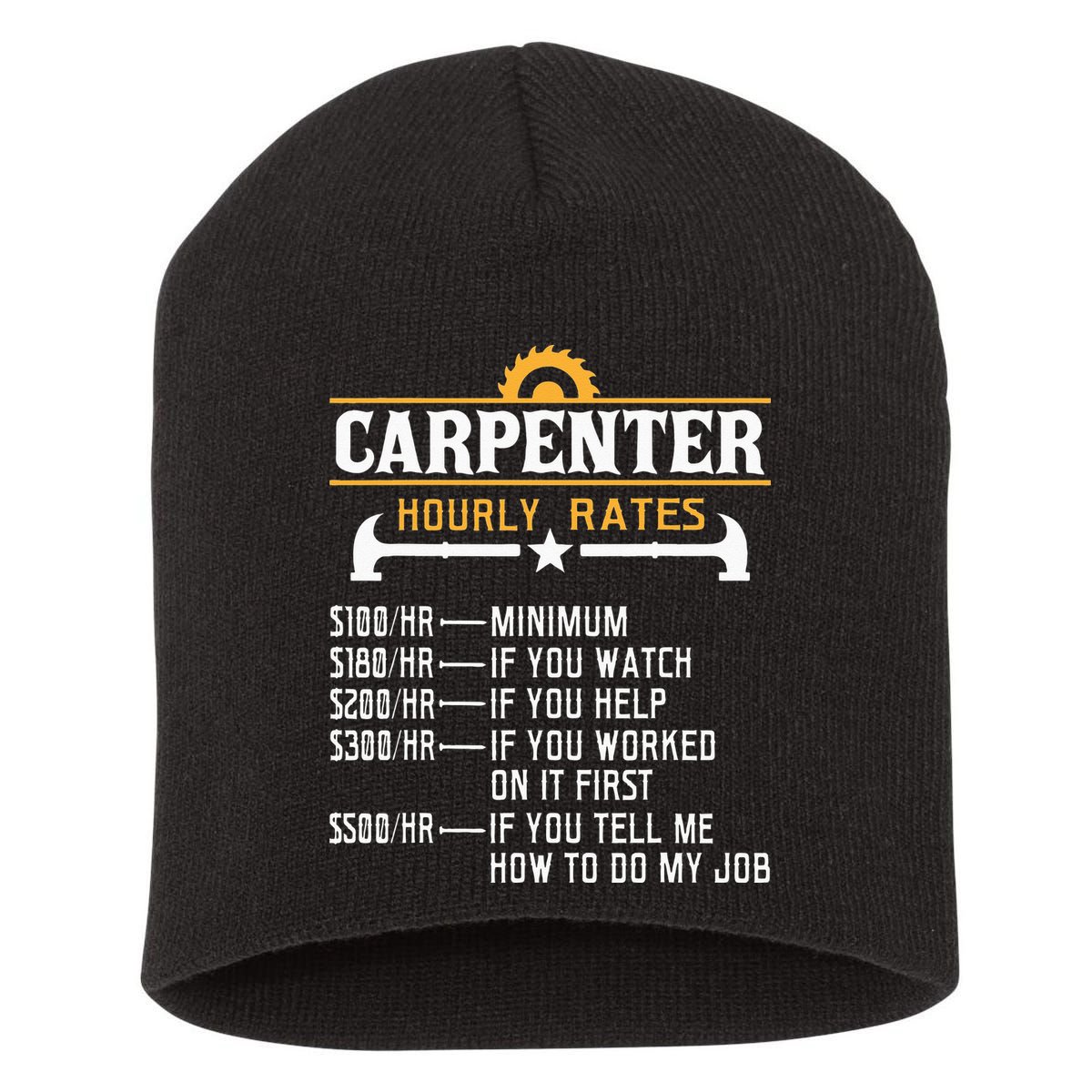 Carpenter Hourly Rate Funny Carpentry Woodworking Short Acrylic Beanie