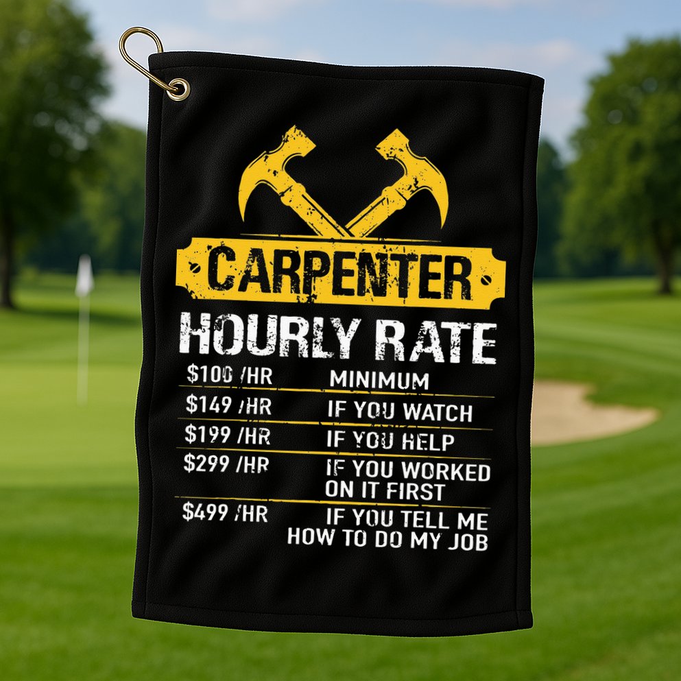 Carpenter Hourly Rate Funny Worker Woodworking Carpenter Golf Towel