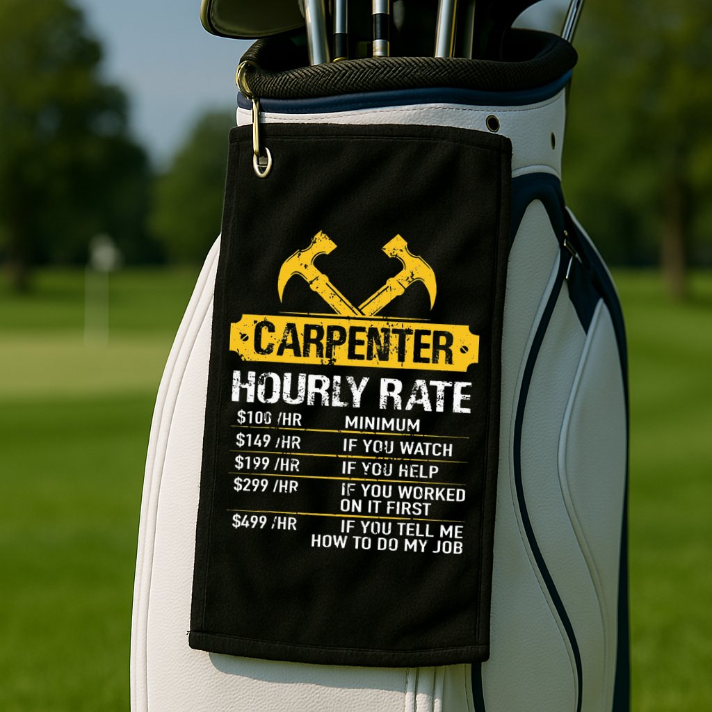 Carpenter Hourly Rate Funny Worker Woodworking Carpenter Golf Towel